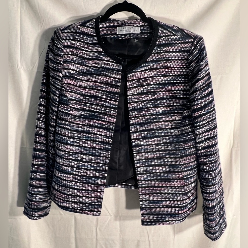 Tamari Arthur S Levine sz12 Petite blazer jacket coat suit black pink turquoise